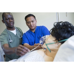 Health professionals practicing on a dummy